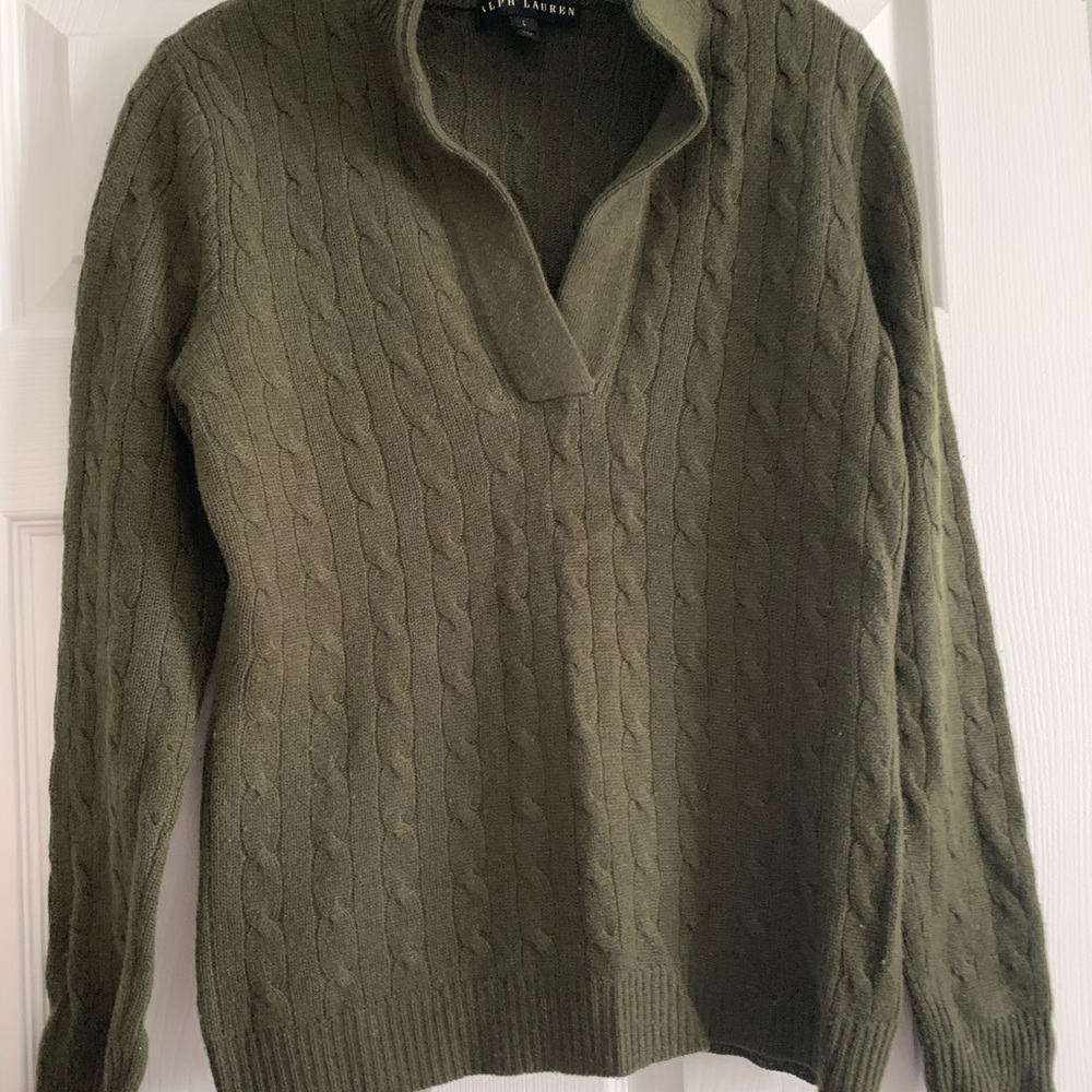 Ralph Lauren Olive Cable Knit Sweater - preloved condition